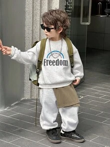 DAZY 儿童秋季服装 男童抓绒卫衣套装，休闲宽松字母印花街头风，秋季