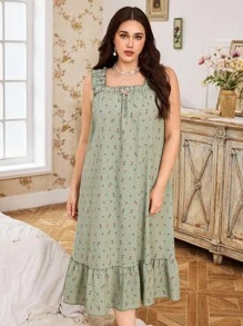 CottageSlumber Váy ngủ Maxi không tay họa tiết hoa nhỏ lãng mạn cỡ lớn, viền bèo nhún, váy ngủ màu xanh lá cây lộng lẫy, váy ngủ mặc ở nhà cho nữ, váy ngủ họa tiết hoa, váy ngủ nữ, váy ngủ mặc ở nhà cho nữ, váy ngủ màu xanh lá cây - Nhiều màu - Xem 8