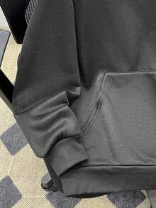 SHEIN 青少年男童休闲宽松舒适百搭纯色卫衣，纯色卫衣，卫衣，卫衣，冬季，秋季，所有款式，秋季上衣 - 深灰色 - 查看 4