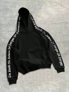ROMWE MEN Street Life Áo hoodie in chữ thường ngày cho nam, Thu/Đông - màu đen - Xem 1