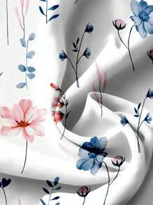 EMERY ROSE 大码女装日常休闲度假粉色V领小飞袖度假风蓝白碎花宽松衬衫, 女士夏装, 女士度假服装, 女士夏装, - 藍白色 - 查看 3