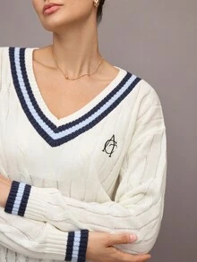 Activina Women's Casual Colorblock Striped Knit Sweater