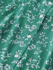 GlowEve 碎花中长款纽扣前开襟连衣裙 - 青碧色 - 查看 4