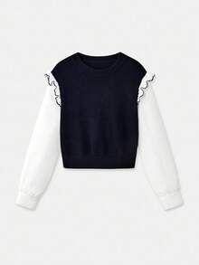 lacRébo Women's Fashion Color Block Knit Long Sleeve Sweater Teacher Outfits Office Outfits Business Casual Top Autumn Top Winter Top