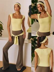 GLOWMODE FeatherFit™ Full Underarm Hip Length Square Neck Basic Tank Top Low Impact Yoga Pilates Studio Daily Removable Cups Valentine's Day