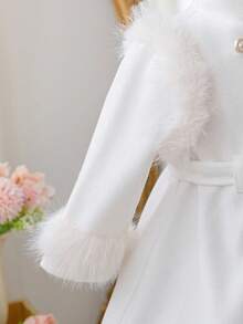 SHEIN 女婴可爱白色立领长袖外套，适合秋冬季节穿着。 - 米色 - 查看 7