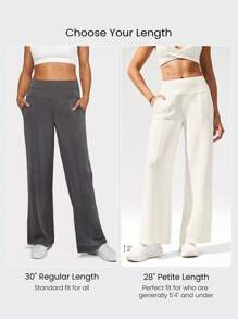 GLOWMODE 28" Softserene Modal Petite High-Waist Silky Smooth Non-See Through Side Pockets Wide Leg Pants Daily Casual Wear Fall Winter - White - View 4