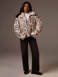 Athîral 女士豹纹仿皮草长袖时尚夹克 - 彩色 - 查看 5