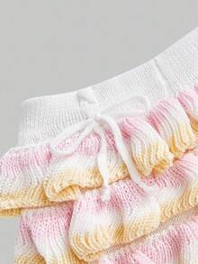 ROMWE Kawaii 可爱又可爱的蛋糕风格多层荷叶边下摆彩虹渐变针织女式短裤裙 - 粉色 - 查看 3