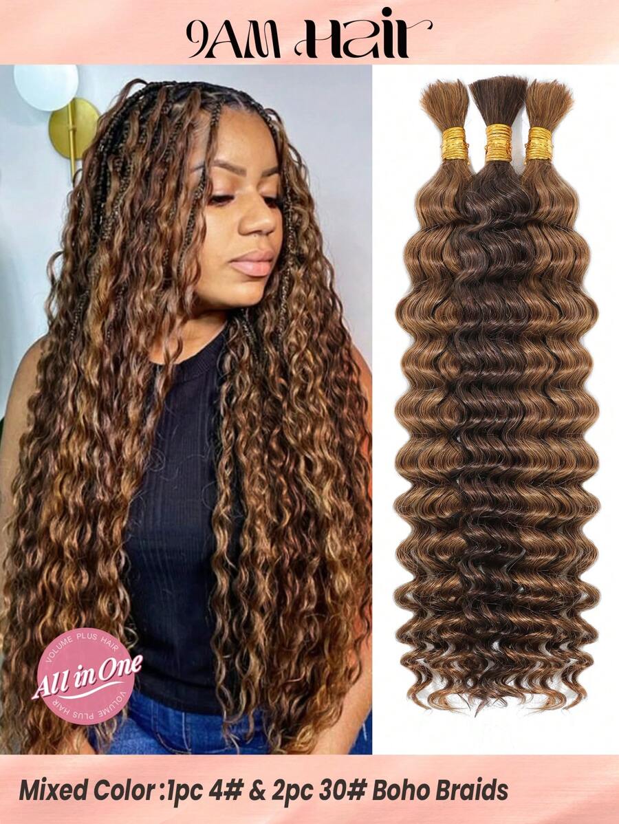 Boho Braids 3 束高容量编织假发，无纬深波浪钩针编织真人发，混合颜色 30/4/30# 原生发接发，足够整个头部重量 4.93 盎司无结辫子接发，万圣节服装 - S30/4/30 - 查看 1