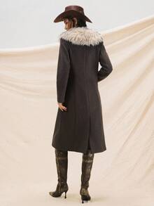 Easelle Fur Collar Camel Women's Long Sleeve Long Fashionable Woolen Coat Autumn Winter Clothes For Women - Coffee Brown - View 2