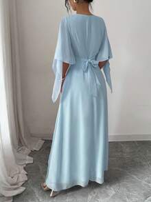 Elenzga Váy thắt eo cho nữ, thiết kế thời trang cho mùa xuân/hè - Màu xanh nhạt - Xem 2