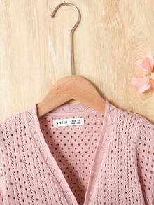 SHEIN Tween Girl Elegant Fitted Long Sleeve Pullover Sweater,In Fall/Winter - Dusty Pink - View 3
