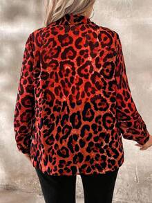 EMERY ROSE Plus Size Fashionable Leopard Print Long Sleeve Shirt Fall Cloth For Women - Red - View 2