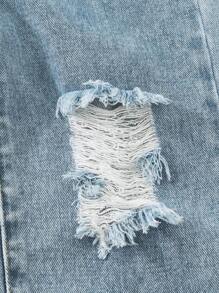 SHEIN Young Girls Y2K Casual Everyday Versatile Street Asymmetrical Waist Ripped Loose Wide Leg Straight All-Match Comfortable Jeans, 2025 New Essential, Suitable For Daily Wear, Hot Fall Winter - Medium Wash - View 5