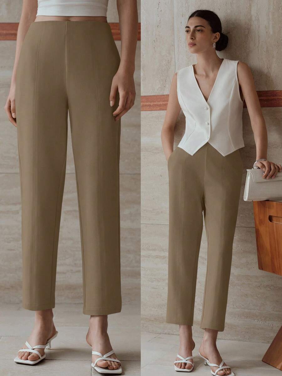 MOTF PREMIUM SOLID SLANT POCKET TAPERED PANTS - Mocha Brown - View 1