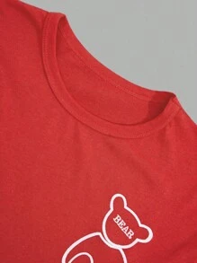 RueChic Men Cottonline Solid Bear Embriodery Regular Short Sleeve Homewear Set - Burgundy - View 4