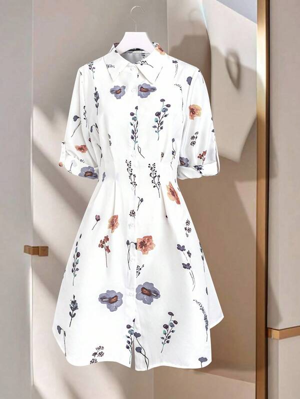 SHEIN Clasi Women's Autumn/Winter Fashionable Versatile Commuter Floral Print Shirt Dress Fall Women Clothes Dress,Summer Dresses For Women