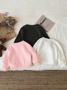 SHEIN Happikins 三件套女童休闲简约爱心图案加厚保暖长袖连帽衫，适合秋冬季节穿着 - 彩色 - 查看 2