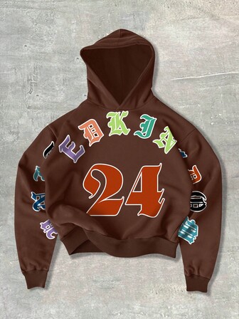 Street Life Men's Casual Letter & Number Print Hoodie, Autumn/Winter