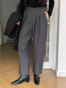DAZY Women's Solid Color Pleated Hem Cropped Pants, Casual Trousers For Autumn/Winter Women Dress Pants
