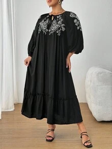 SHEIN PETITE CURVE Einfarbiges Lässig-Kleid in Große Größen mit Langarm, minimalistischer Stil für den Alltag - Schwarz - Übersicht 6