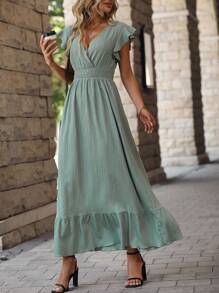 Breezaya 交疊領蝴蝶袖荷葉邊洋裝