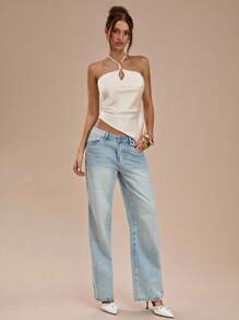 SHEIN BAE 1件女士优雅缎面露背吊带无袖上衣，杏白色，春夏款 - 白色 - 查看 6