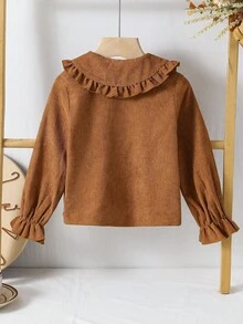 SHEIN 少女纯色彼得潘领休闲衬衫 - 摩卡棕 - 查看 9