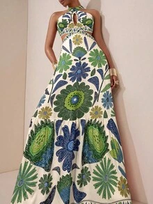 Zivah 2025新潮流婚礼季猿人风格多彩度假日常约会生日派对十字露背领口镂空前胸露腰后背绑带蝴蝶结装饰下摆 - 綠色 - 查看 4