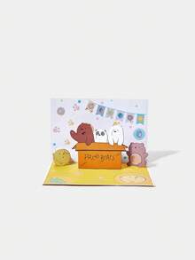 We Bare Bears X SHEIN Thiệp chúc mừng 3D họa tiết gấu hoạt hình dễ thương bằng giấy vàng 90 độ - Nhiều màu - Xem 4