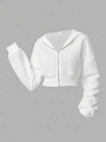 Girlism 少女纯色拉链短款连帽衫，休闲运动风，秋冬开襟连帽卫衣