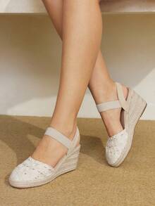 Styleloop Women's Wedge & Platform Woven Slip-On Shoes, Bohemian Style For Summer Outfit - Beige - View 1