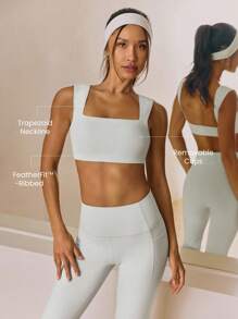 GLOWMODE FeatherFit™ 罗纹柔软弹性方领运动文胸低冲击瑜伽普拉提工作室日常休闲装可拆卸罩杯 - 淺灰色 - 查看 3