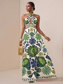 Zivah 2025新潮流婚礼季猿人风格多彩度假日常约会生日派对十字露背领口镂空前胸露腰后背绑带蝴蝶结装饰下摆 - 綠色 - 查看 6