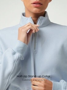 GLOWMODE Mỗi ngày Lông cừu Áo nịt ngực Hiệu ứng Dây kéo Quần skinny Ống cổ Áo nỉ Hằng ngày Đồ ngủ - Màu xanh nhạt - Xem 3