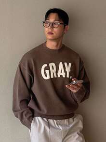 DAZY 男士字母刺绣棕色毛衣，秋季 - 棕色 - 查看 4