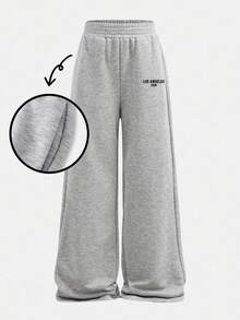 SHEIN Girlism 少女宽松百搭简约长款运动裤、百搭休闲慢跑裤 - 灰色 - 查看 1