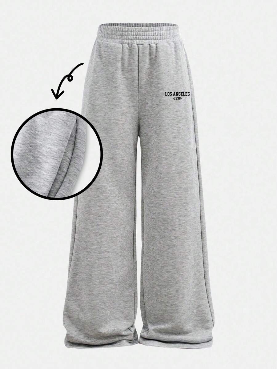 SHEIN Girlism 少女宽松百搭简约长款运动裤、百搭休闲慢跑裤 - 灰色 - 查看 1