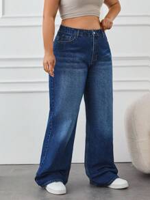 EURMUSE 100%Cotton LOW WAIST WIDELEG DARK WASH - Dark Wash - View 3