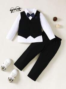 Souflis Souflis Young Boy Multi-Piece Gentleman Formal Outfit Set: Collared Vest, Bow Tie, Trousers, Suitable For Wedding, Wedding Guest, Pageboy, Ring Boy, Autumn/Winter