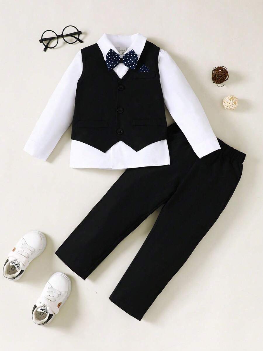 Souflis Souflis Young Boy Multi-Piece Gentleman Formal Outfit Set: Collared Vest, Bow Tie, Trousers, Suitable For Wedding, Wedding Guest, Pageboy, Ring Boy, Autumn/Winter