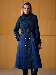 MOTF PREMIUM 系腰带双排扣夹棉大衣 - 寶藍色 - 查看 4