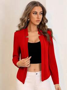BizChic Blazer ligero de mujer con frente abierto, blusa básica para el transporte urbano, abrigo exterior minimalista y de moda para uso casual en la oficina en otoño/invierno - Rojo - Ver 4