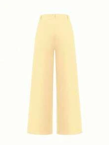 SHEIN LUNE Women's Casual Solid Color Straight Leg Pants - Butter Yellow - View 2