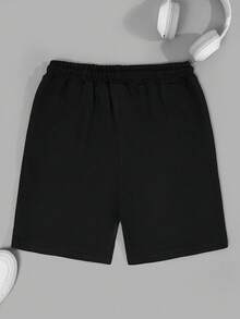 Men Cottonline Letter Printed Pocket Drawstring Regular Short - Black - View 3