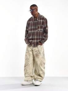 SUMWON Long Sleeve Button Down Plaid Flannel Regular Fit Casual Shirt Winter Fall Classic Collared - Brown - View 6