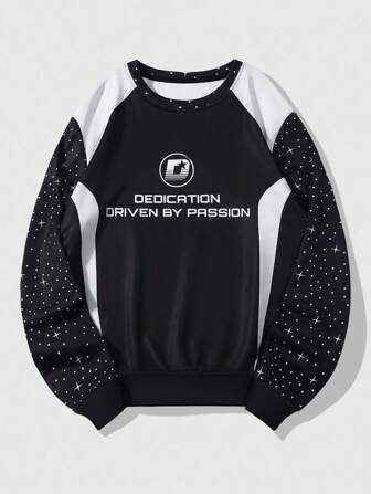 Street Life Sweat-shirt-shirt col rond à manches longues avec imprimé lettres et blocs de couleurs pour hommes