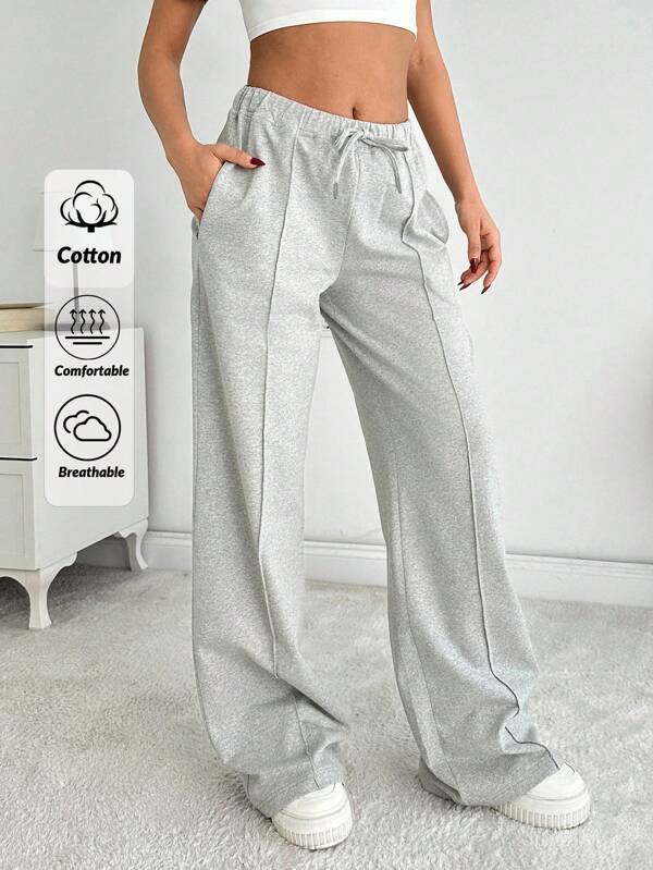 SHEIN PETITE Pantalon de survêtement droit taille mi-haute de couleur unie pour femmes