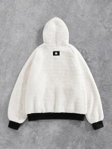 ROMWE MEN Casual Men's Loose Fit Hooded Jacket In Plush Fabric , Fall Winter - White - View 9